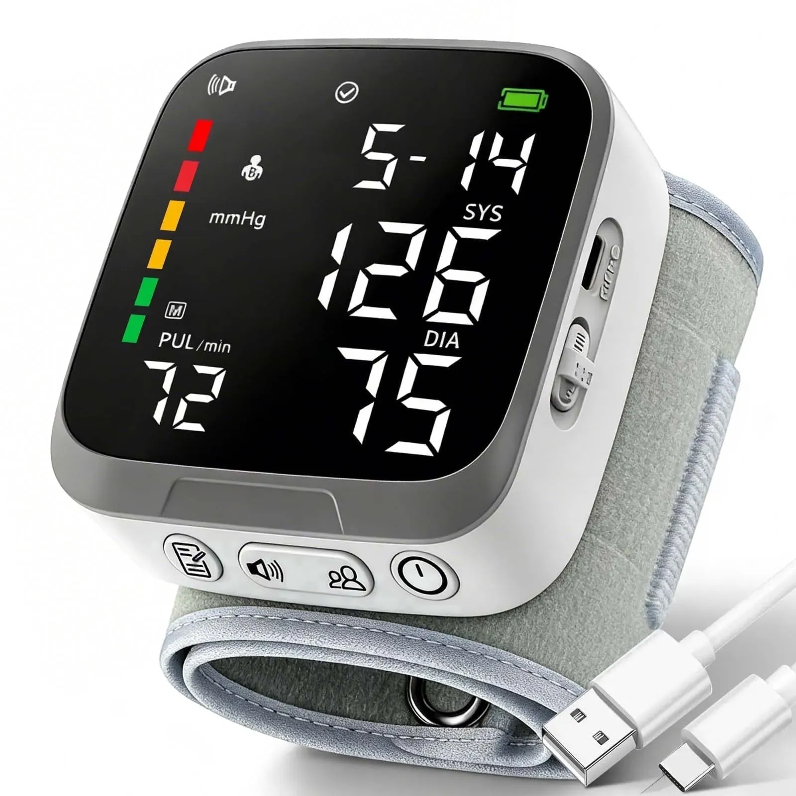 Automatic Wrist Blood Pressure Monitor, Rechargeable, Voice Broadcast ON/OFF, Large LCD Display, (2-Pack)