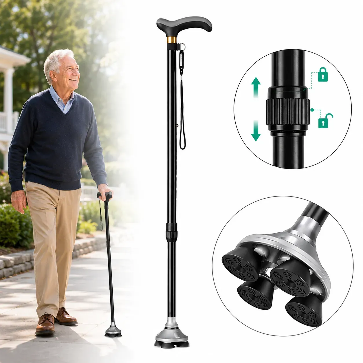 Walking Cane Women and Men, 10 Levels Adjustable Height, Lightweight Sturdy Standing Canes for (2-Pack)